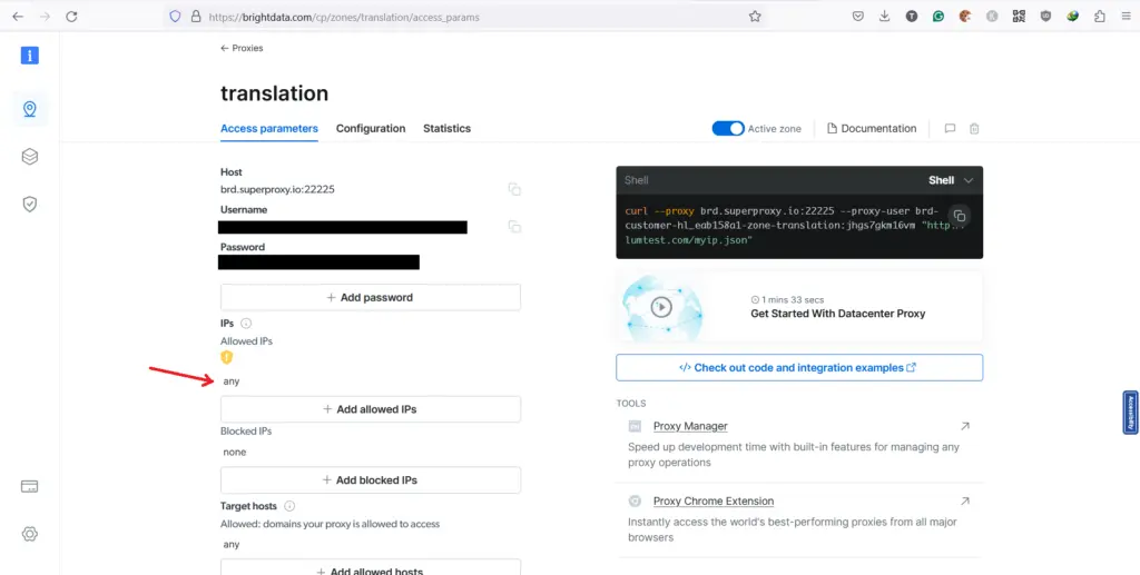 brightdata zone access params