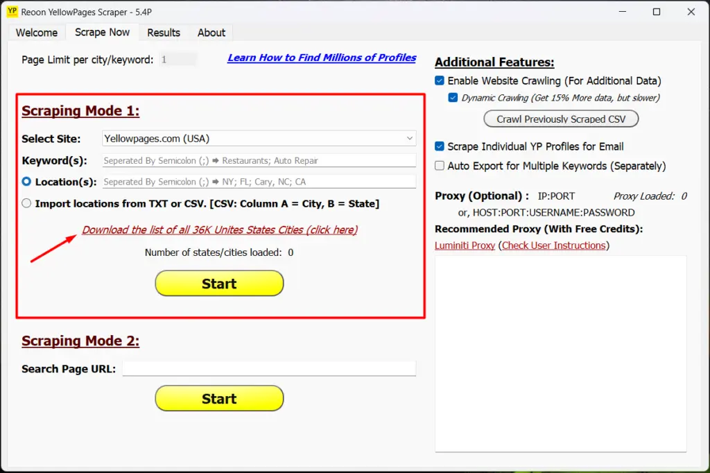 Learn Scraping Millions of YellowPages Profiles for a Single Keyword 2 reoon yellowpages scraper mode one download city list