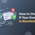 Illustration of a radar scanning a domain card with a red listed pin and a green clear pin, for checking email blacklists