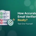 Illustration of a magnifying glass grading a verification results checklist beside a target, for testing email verifier accuracy yourself