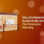 Illustration of an email dashboard with a warning triangle and a paused send blocked by a barrier, representing a Mailchimp Omnivore warning
